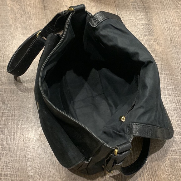 Fossil Black Pebbled Distressed leather Crossbody Messenger Suede Flap front Bag - Picture 14 of 16